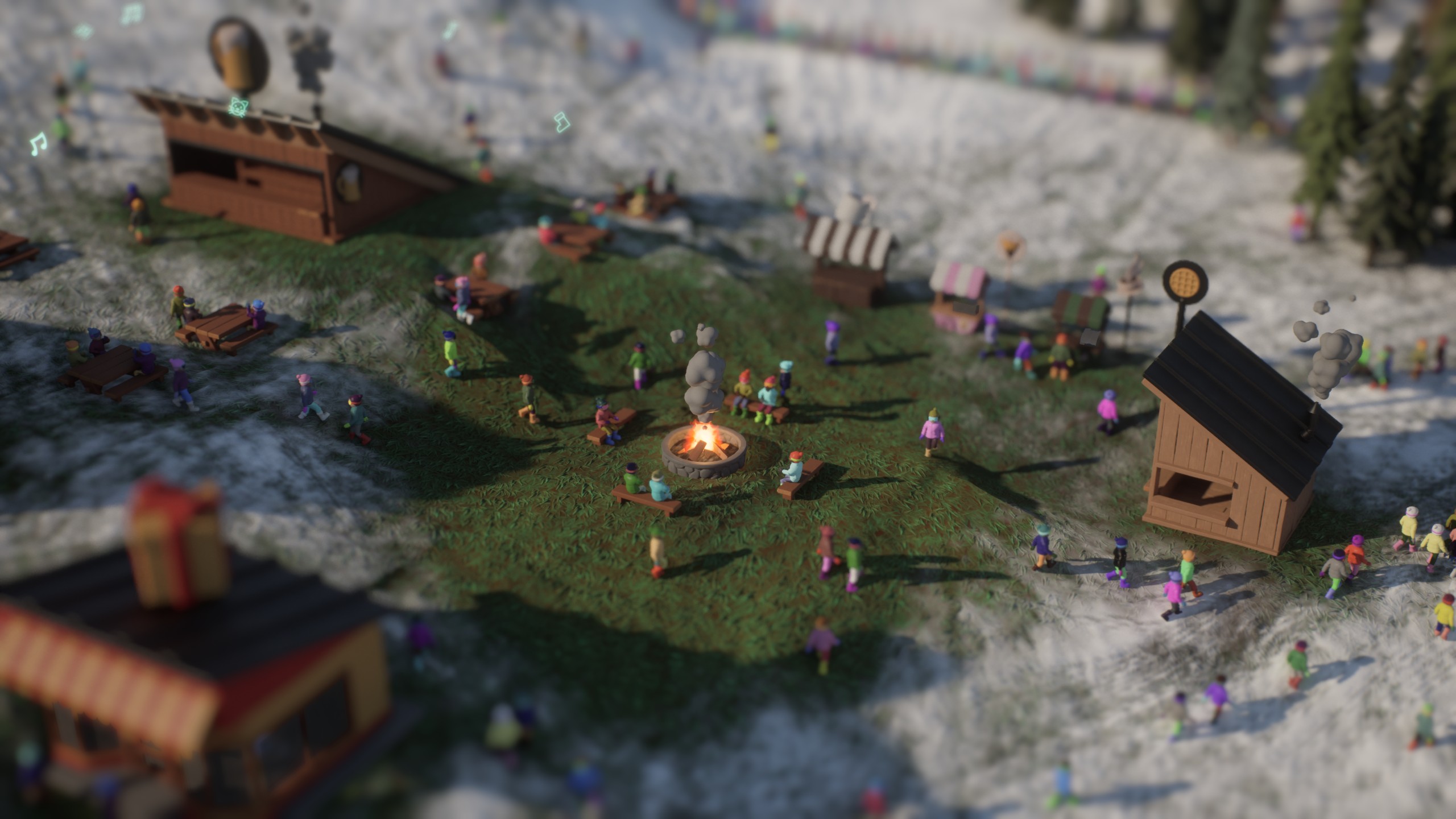Guests gathered around a fire pit