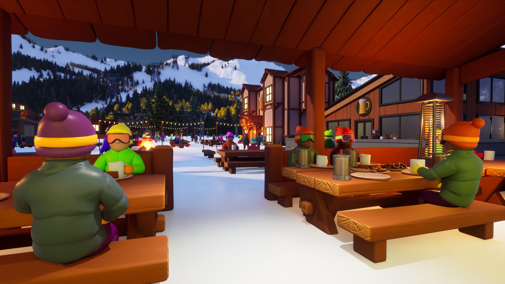 Guests relaxing on an après patio