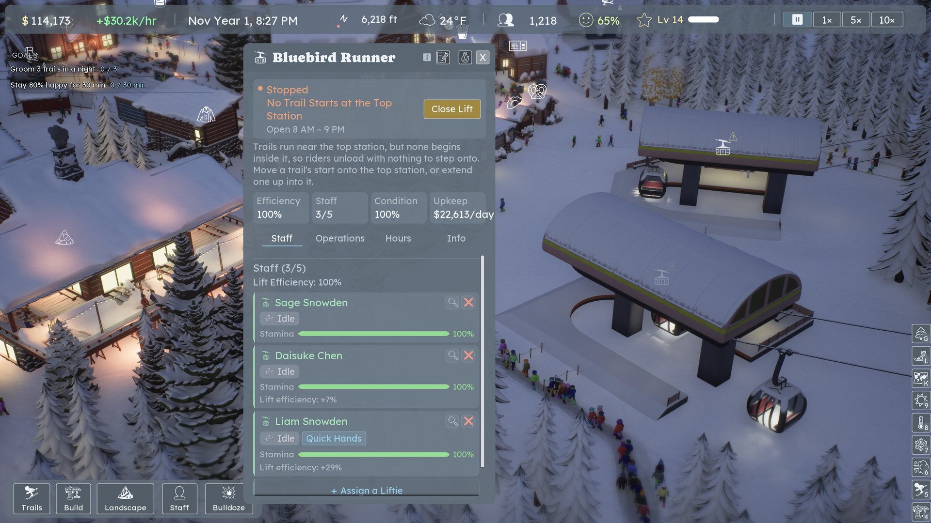 Managing a chairlift and its staff