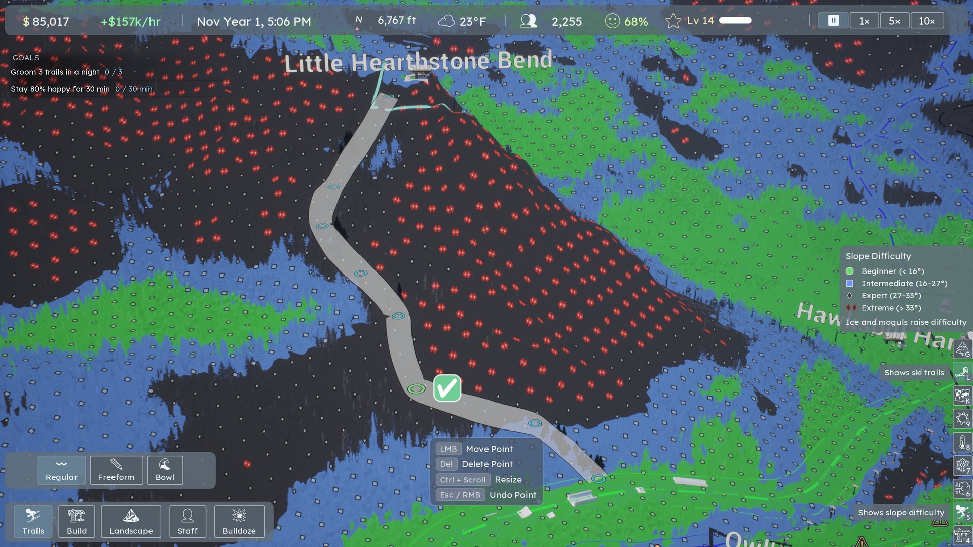 The slope difficulty overlay while planning a trail