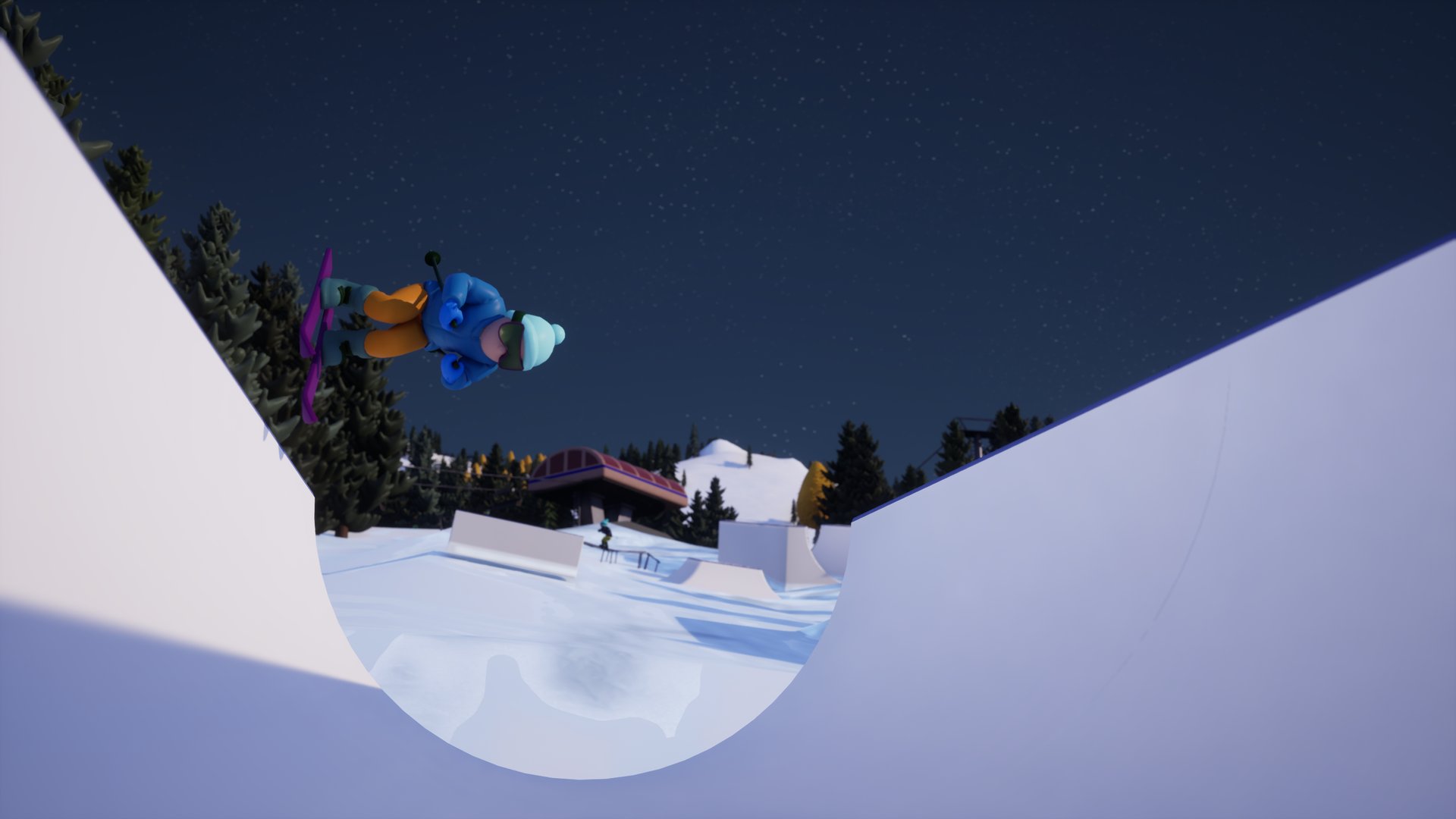 A snowboarder flying out of the halfpipe